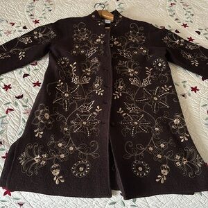 Embroidered wool sweater jacket